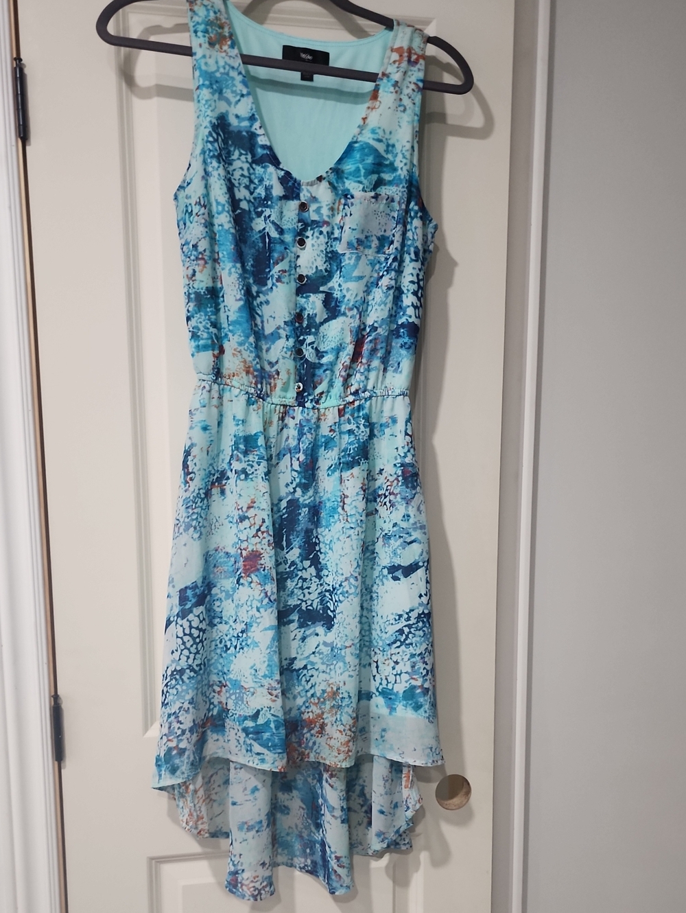 Mossimo Supply Co. Aqua and Navy Abstract Sleeveless High-Low Dress